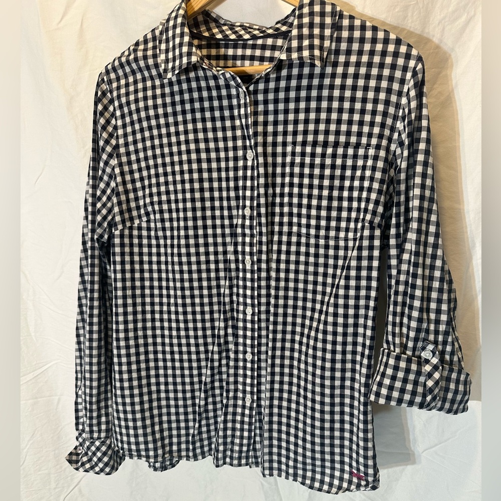Talbots Button down Blouse, black/white checkers size 12 regular